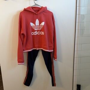 Adidas Women’s Coral Hooded Pullover with Navy Matching leggings